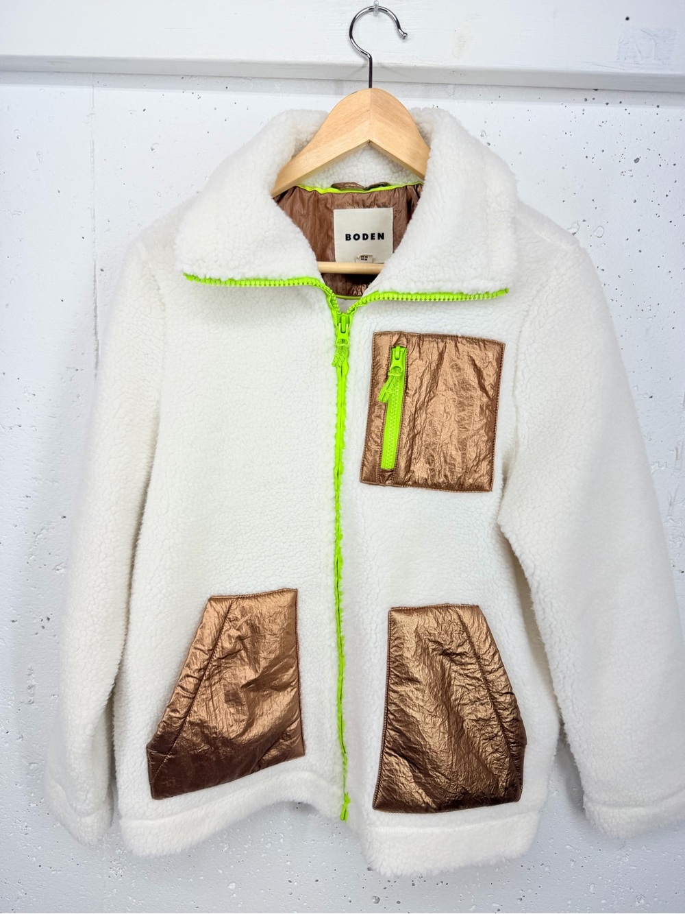 Boden Women’s Size 6 Ivory Funnel-Neck Borg Fleece Zip Up Jacket - Picture 6 of 16